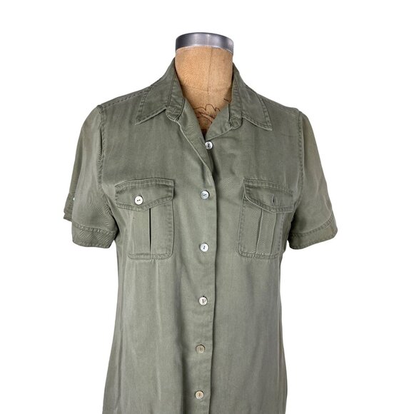 Charter Club Petite Long Button Down Dress Muted Sage Green 100% Lyocell - Picture 6 of 8
